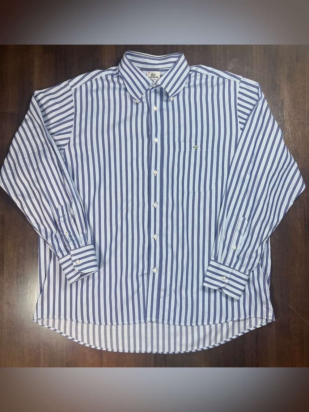 Vintage Lacoste Made in France Vertical Striped Button Down Shirt Size 46 XL